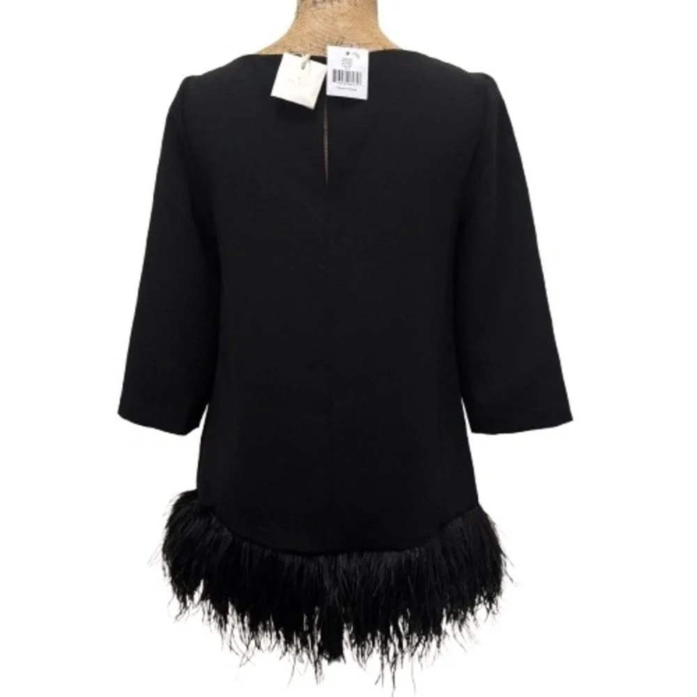 NWT Kate Spade Do Wonders‎ Black Feather Hem Crepe Tunic Top Cocktail Size 0